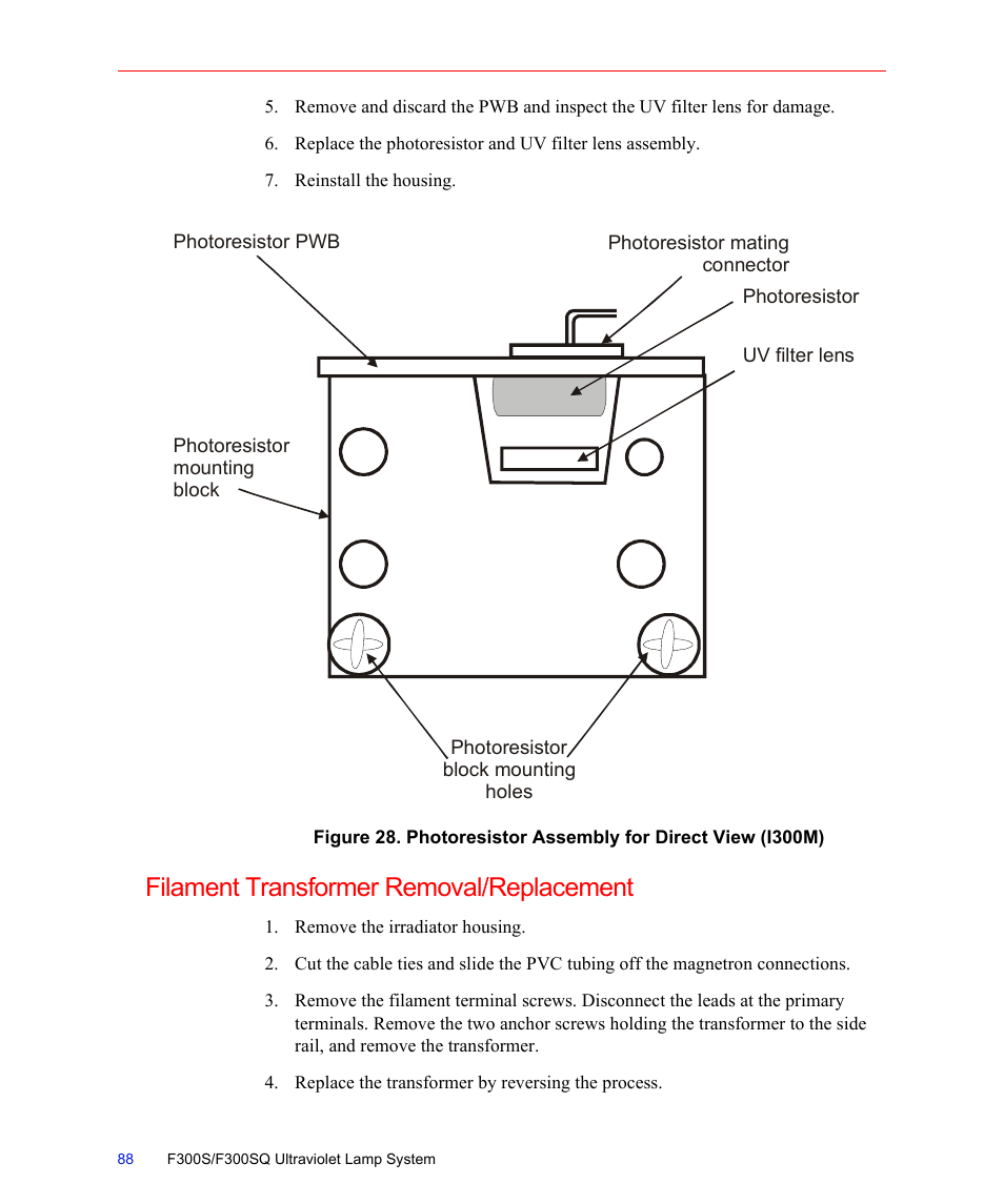 Filament transformer removal/replacement | Fusion F300S User Manual | Page 88 / 154