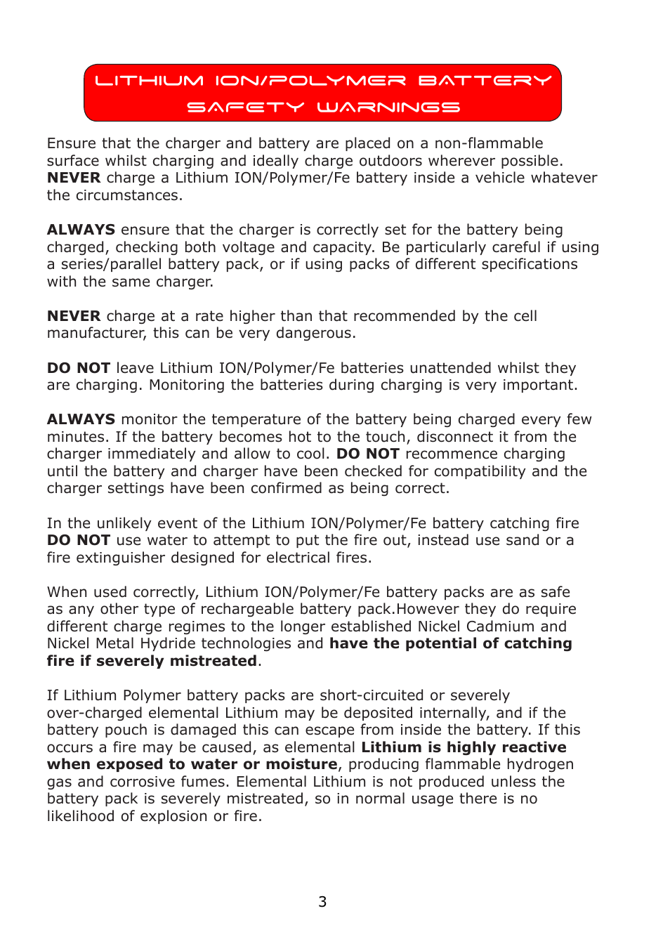 Lithium ion/polymer battery safety warnings | Fusion TYPHOON L50B PRO User Manual | Page 5 / 16