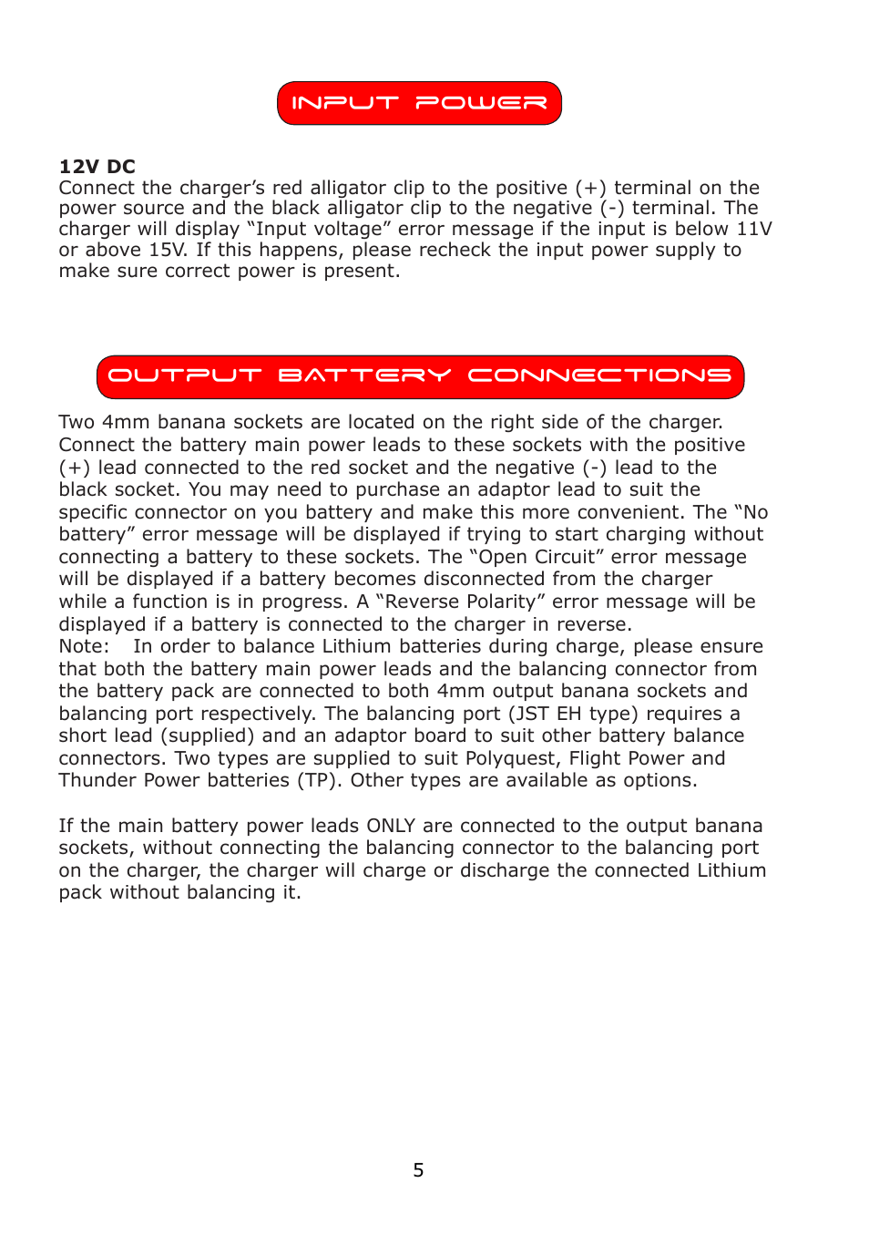 Input power, Output battery connections | Fusion TYPHOON L50B PRO User Manual | Page 7 / 16