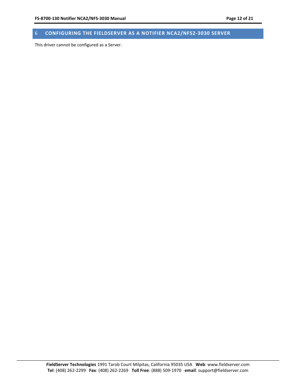 FieldServer NCA2-NFS2-3030 User Manual | Page 12 / 21