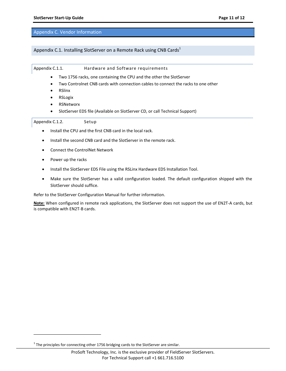 Appendix c. vendor information, Appendix c.1.1, Hardware and software requirements | Appendix c.1.2, Setup | FieldServer FS-RA-CLX-PRO User Manual | Page 11 / 12