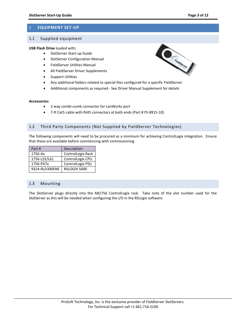 Equipment set-up, Supplied equipment, Mounting | FieldServer FS-RA-CLX-PRO User Manual | Page 3 / 12