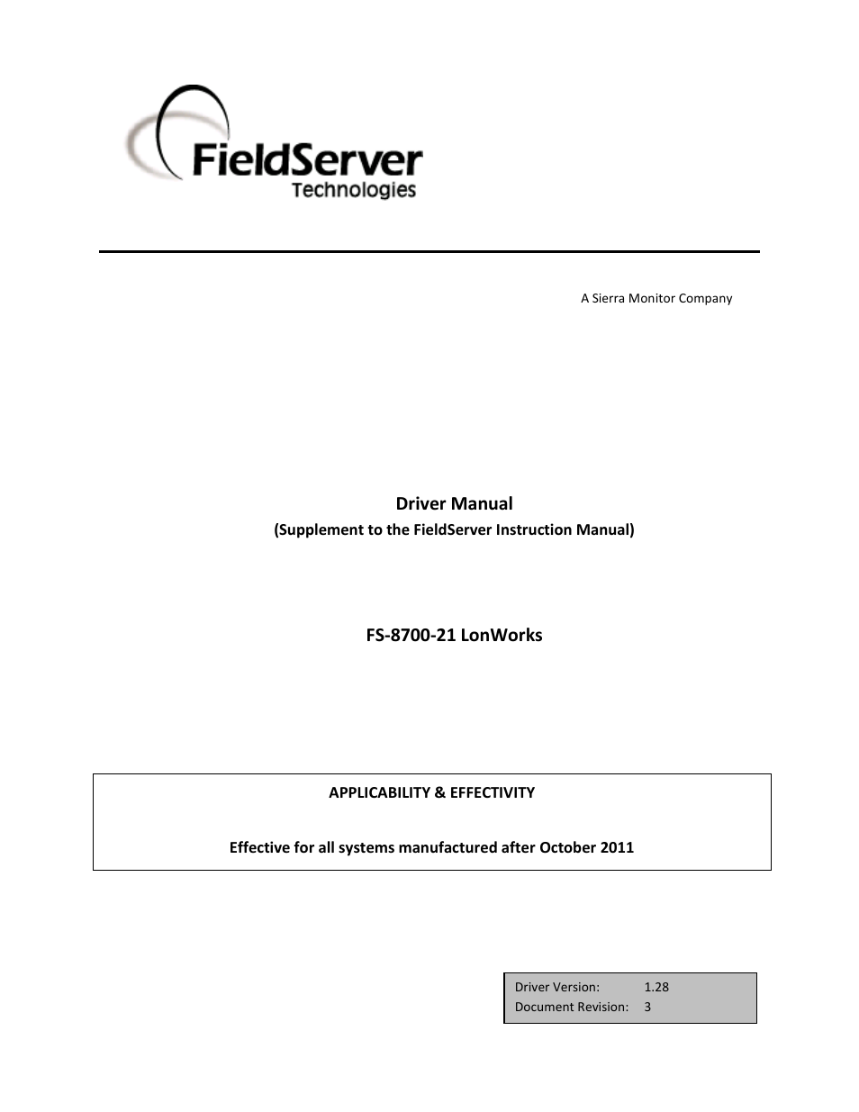 FieldServer LonWorks FS-8700-21 User Manual | 72 pages