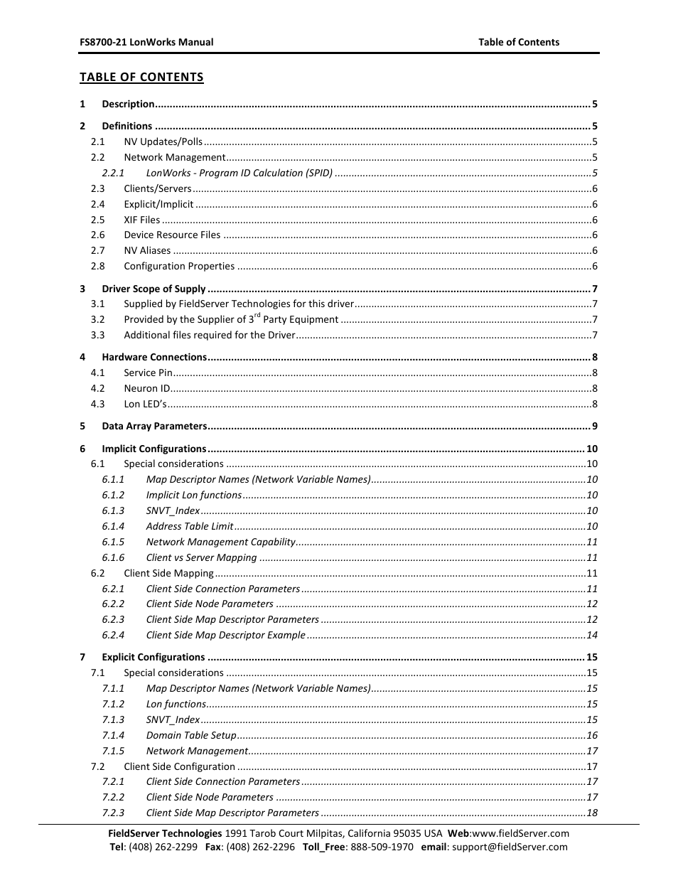 FieldServer LonWorks FS-8700-21 User Manual | Page 2 / 72