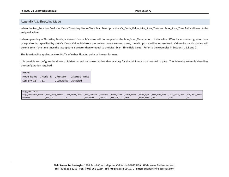 Appendix a.3. throttling mode, Appendix a.3, To appendix a.3 | E appendix a.3 | FieldServer LonWorks FS-8700-21 User Manual | Page 26 / 72