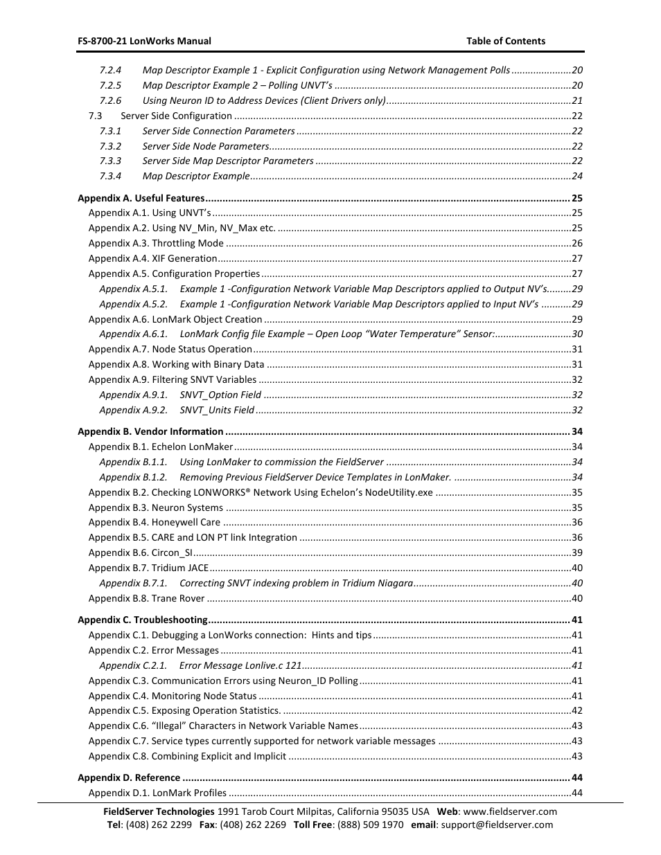 FieldServer LonWorks FS-8700-21 User Manual | Page 3 / 72