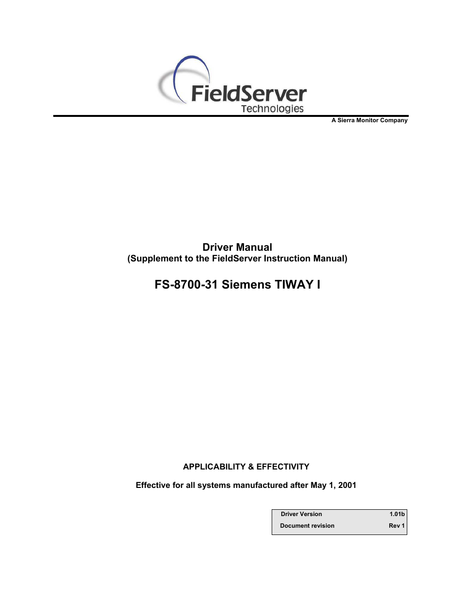FieldServer SIEMENS TIWAY I FS-8700-31 User Manual | 26 pages