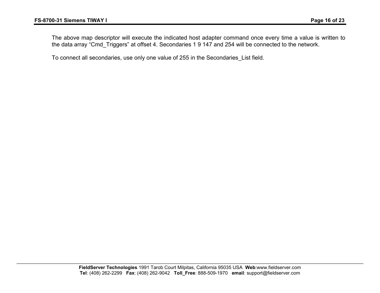 FieldServer SIEMENS TIWAY I FS-8700-31 User Manual | Page 19 / 26