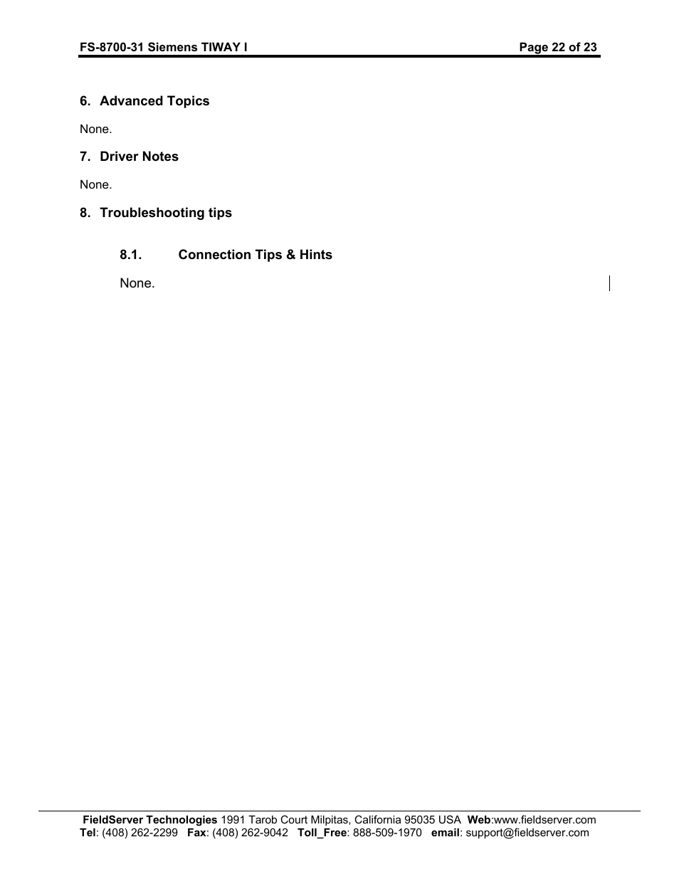 FieldServer SIEMENS TIWAY I FS-8700-31 User Manual | Page 25 / 26
