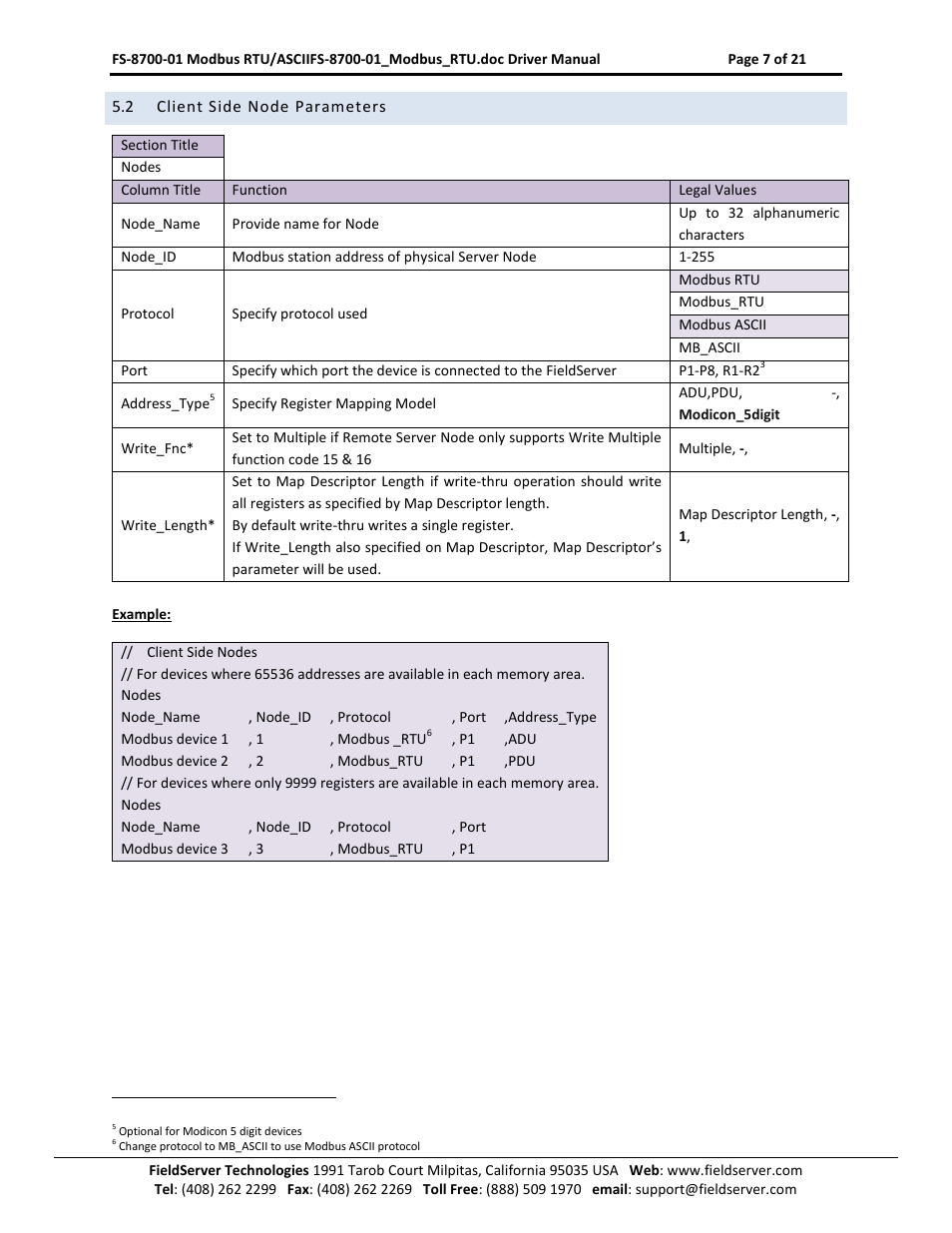 Client side node parameters | FieldServer FS-8700-08 User Manual | Page 7 / 21