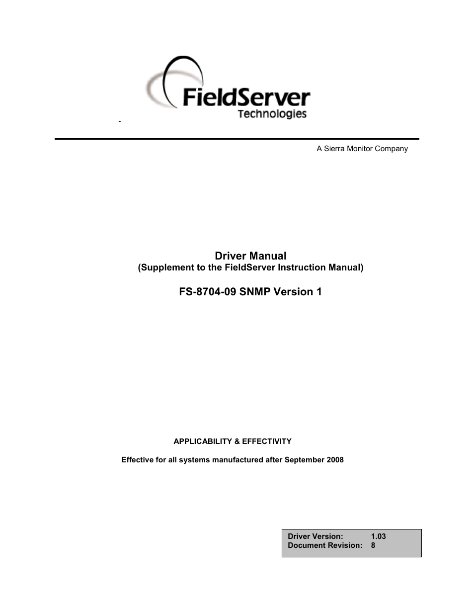FieldServer FS-8704-09 SNMP User Manual | 39 pages