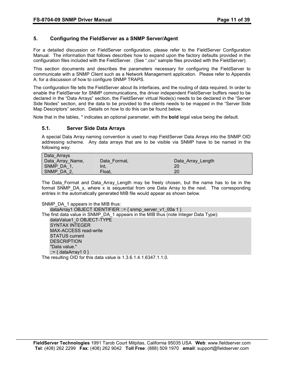 FieldServer FS-8704-09 SNMP User Manual | Page 11 / 39