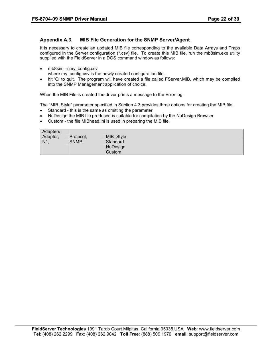 FieldServer FS-8704-09 SNMP User Manual | Page 22 / 39