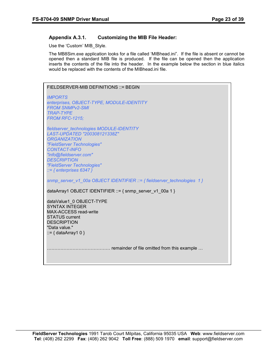 FieldServer FS-8704-09 SNMP User Manual | Page 23 / 39