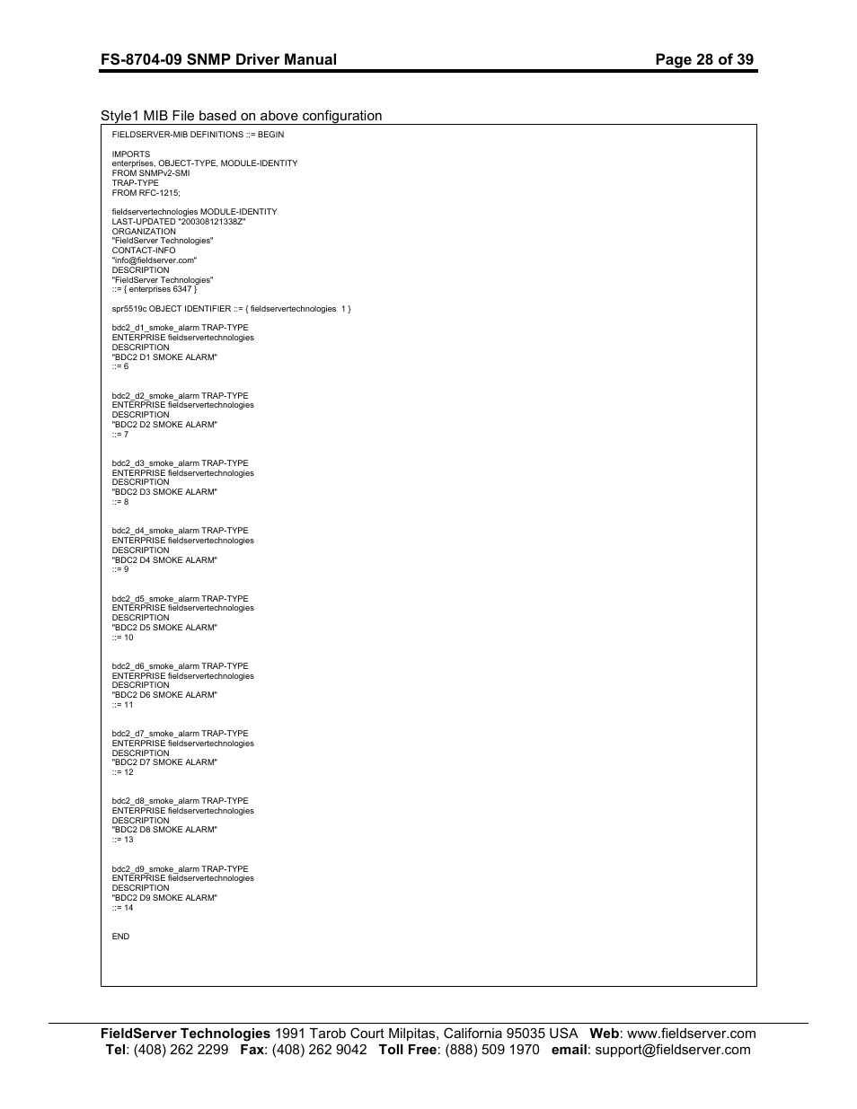 FieldServer FS-8704-09 SNMP User Manual | Page 28 / 39