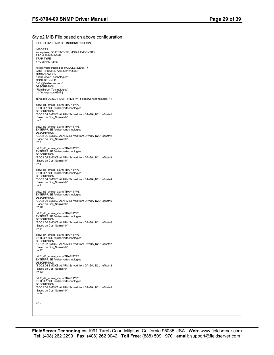FieldServer FS-8704-09 SNMP User Manual | Page 29 / 39