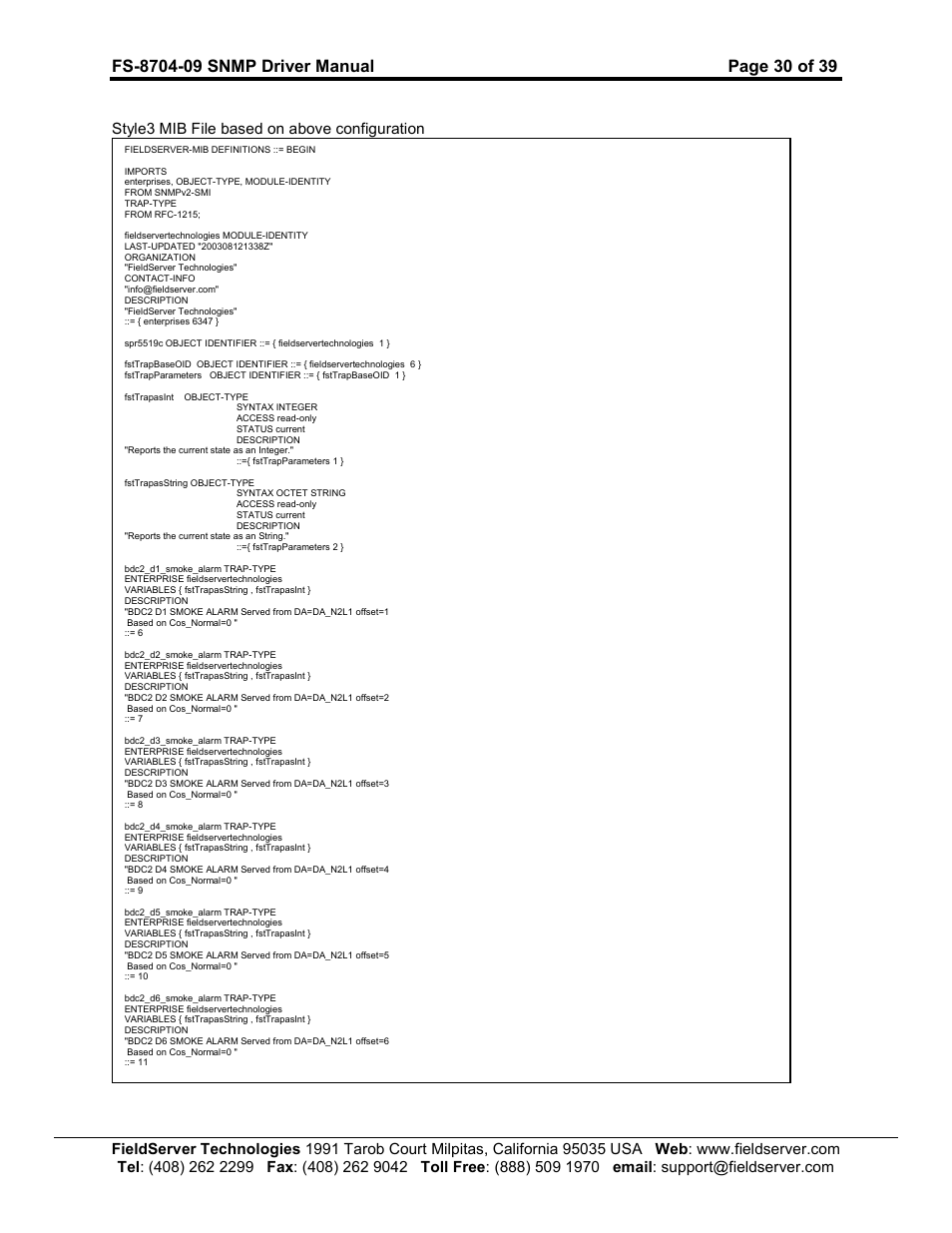 FieldServer FS-8704-09 SNMP User Manual | Page 30 / 39