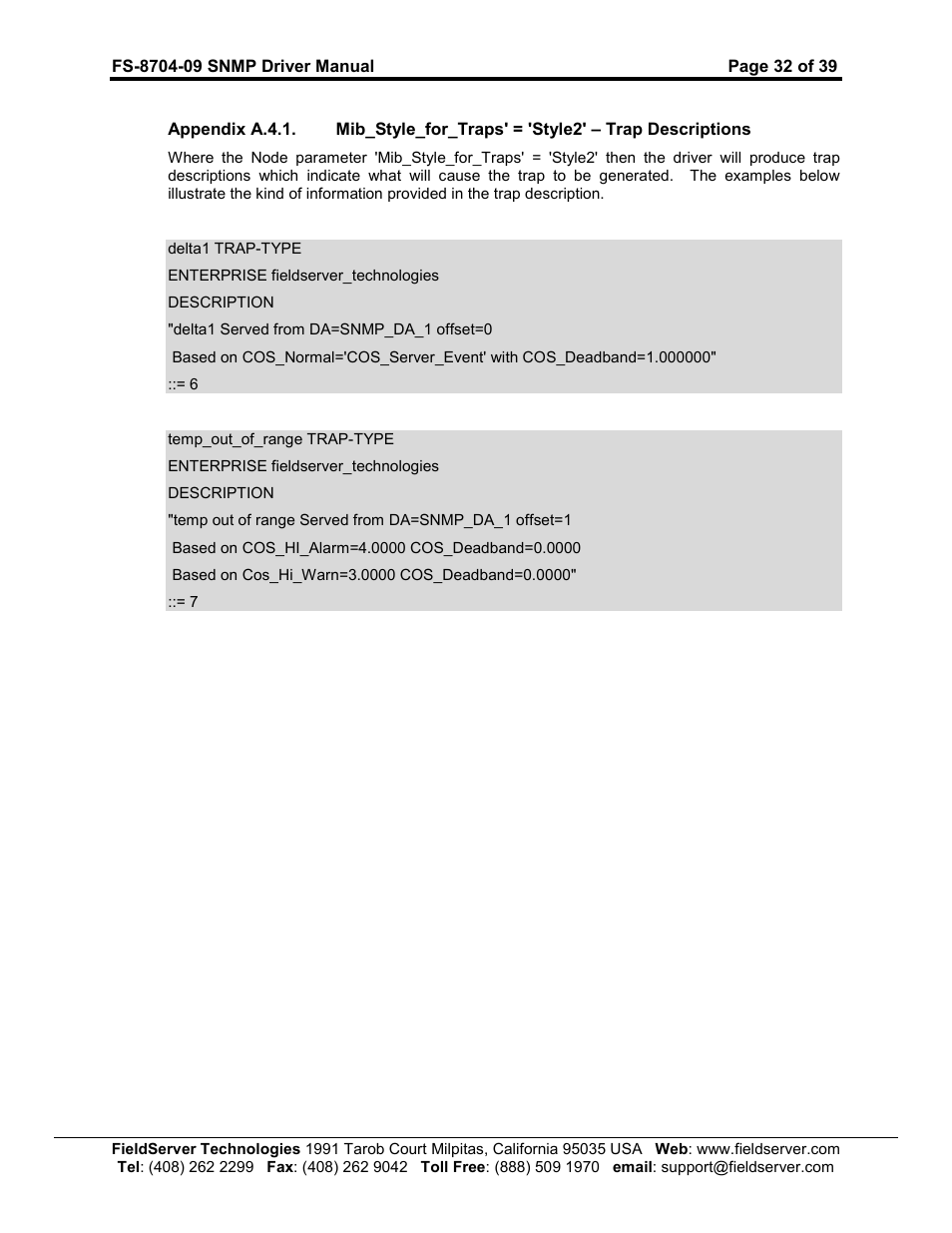 FieldServer FS-8704-09 SNMP User Manual | Page 32 / 39