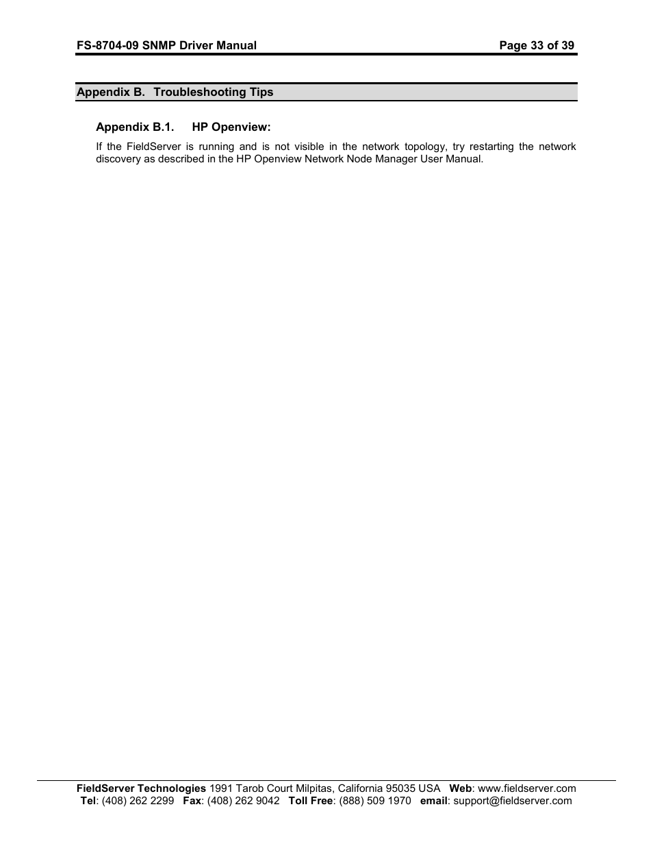FieldServer FS-8704-09 SNMP User Manual | Page 33 / 39