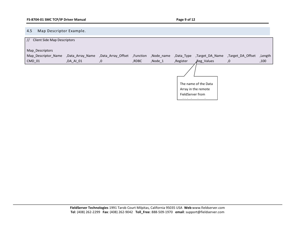 Map descriptor example | FieldServer FS-8704-01 User Manual | Page 9 / 12