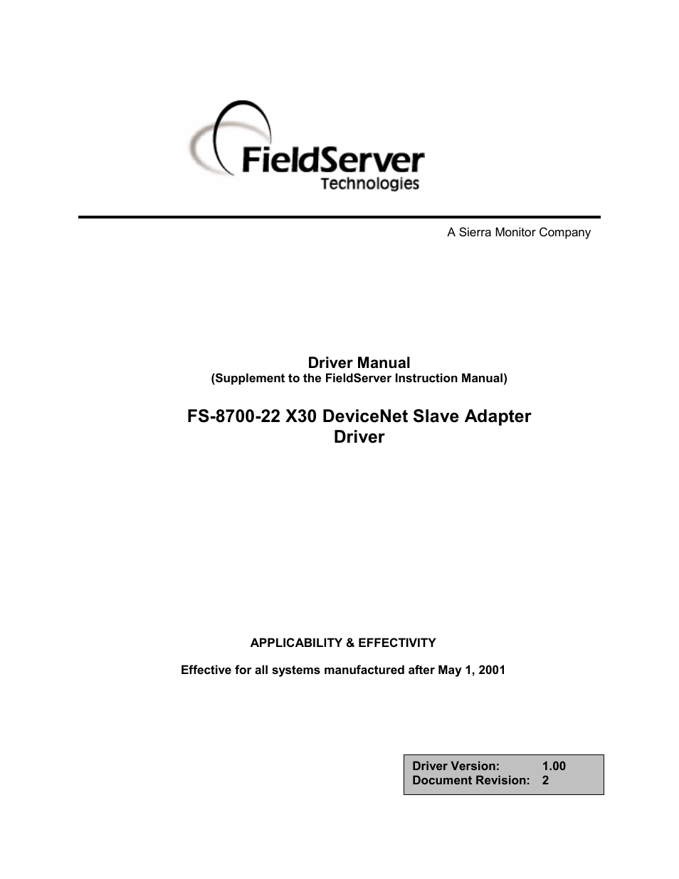 FieldServer FS-8700-22 X30 User Manual | 12 pages