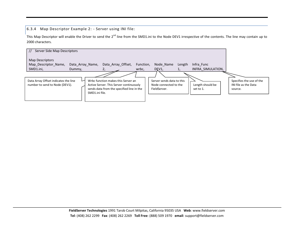 Map descriptor example 2: - server using ini file | FieldServer Honeywell Zellweger IR-148 User Manual | Page 13 / 17