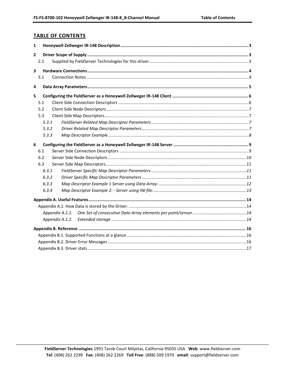 FieldServer Honeywell Zellweger IR-148 User Manual | Page 2 / 17