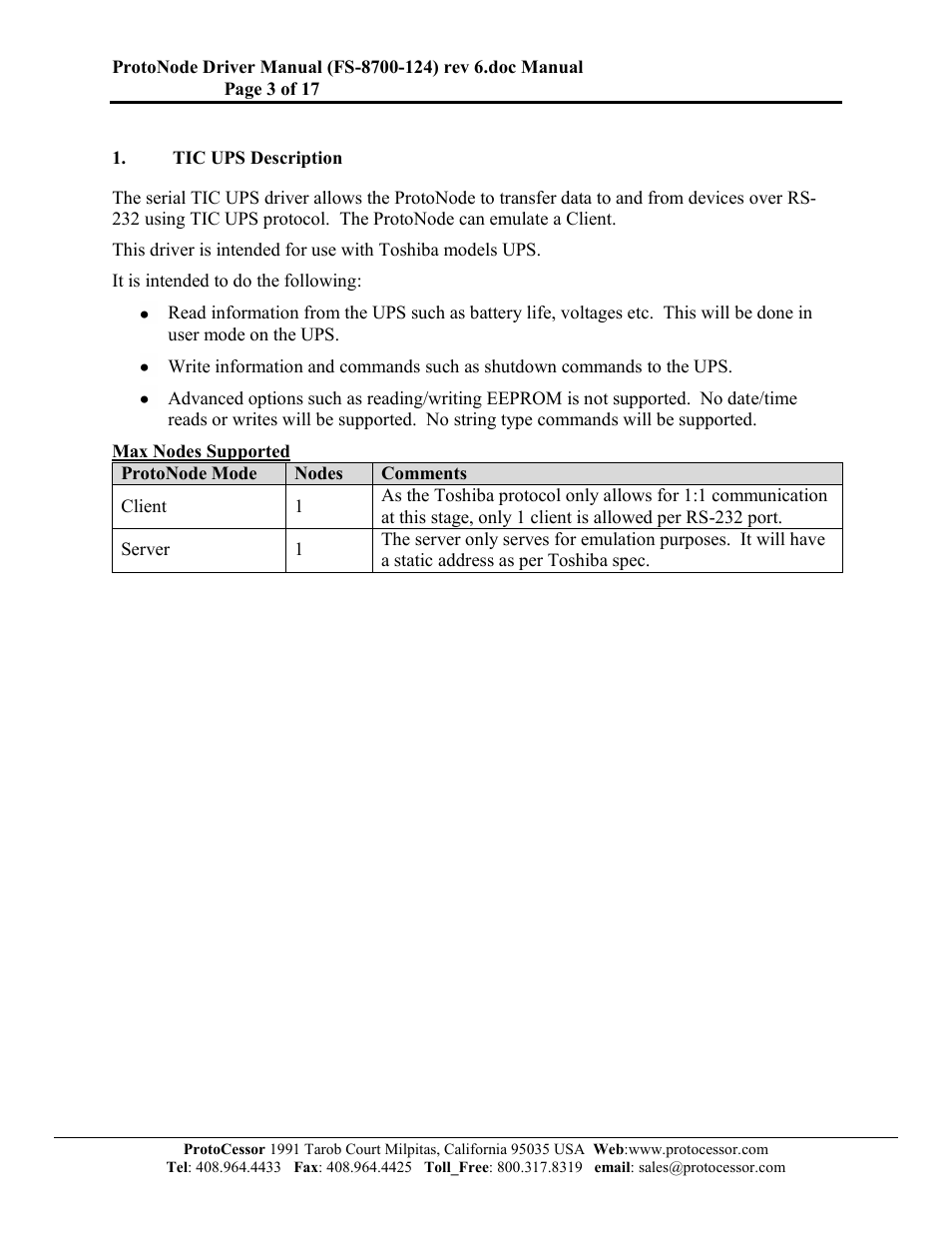 Tic ups description | FieldServer FS-8700-124 User Manual | Page 3 / 17