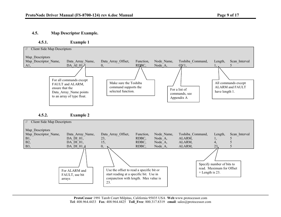Map descriptor example, Example 1, Example 2 | Example 1 4.5.2. example 2 | FieldServer FS-8700-124 User Manual | Page 9 / 17