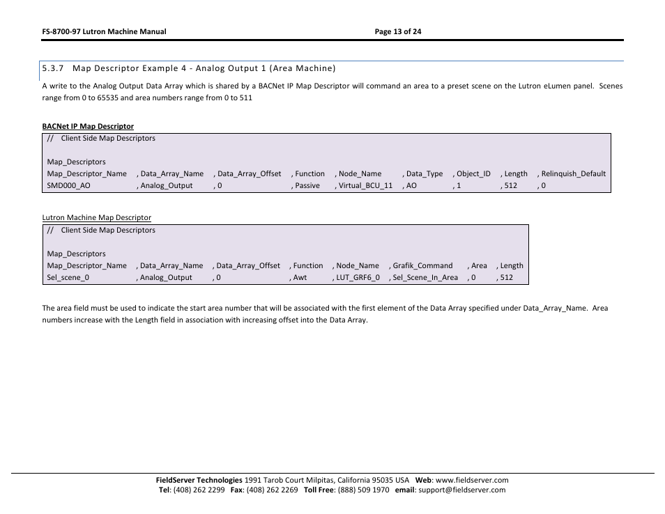FieldServer Lutron Machine FS-8700-97 User Manual | Page 13 / 24