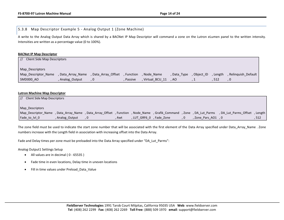 FieldServer Lutron Machine FS-8700-97 User Manual | Page 14 / 24