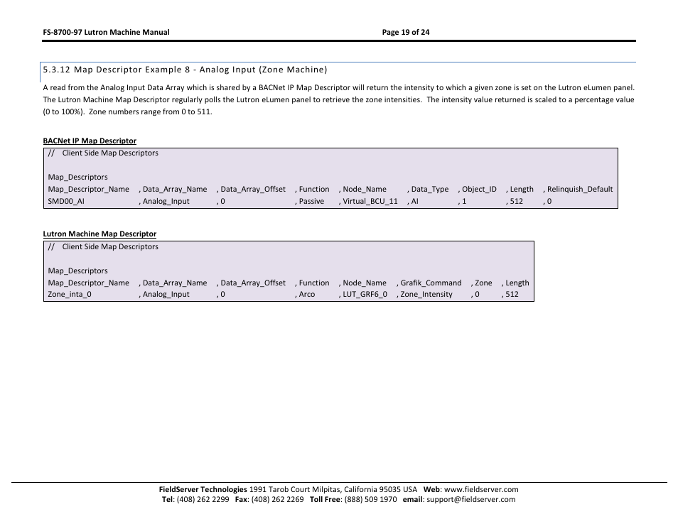 FieldServer Lutron Machine FS-8700-97 User Manual | Page 19 / 24