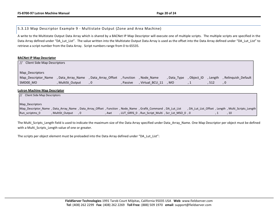 FieldServer Lutron Machine FS-8700-97 User Manual | Page 20 / 24