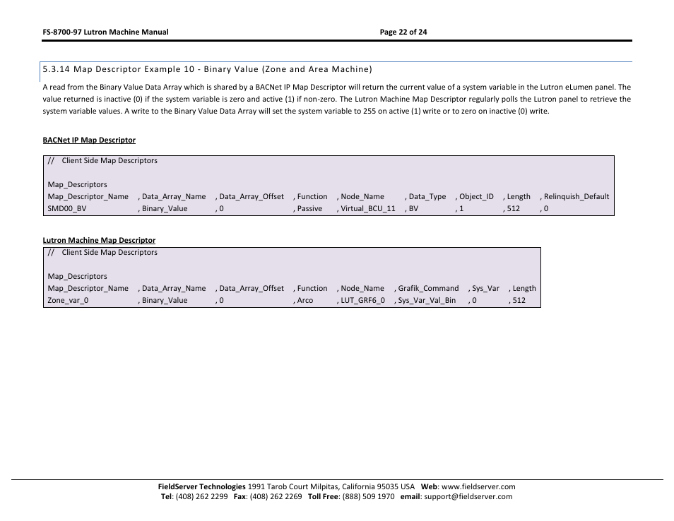 FieldServer Lutron Machine FS-8700-97 User Manual | Page 22 / 24