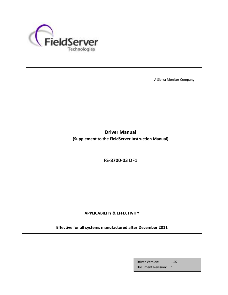 FieldServer FS-8700-03 DF1 User Manual | 16 pages