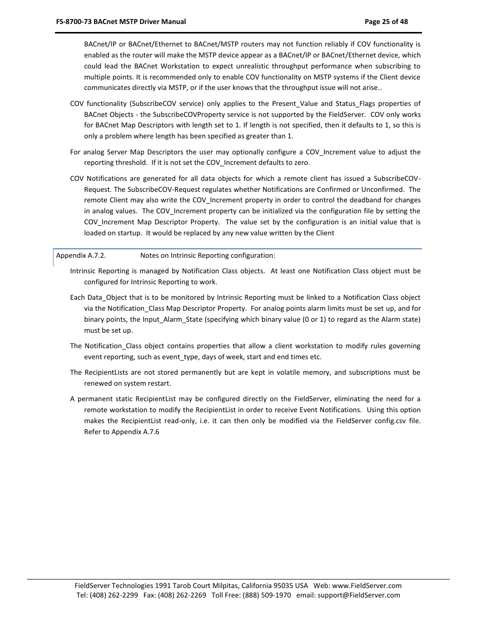Appendix a.7.2, Notes on intrinsic reporting configuration | FieldServer FS-8700-73 User Manual | Page 25 / 48