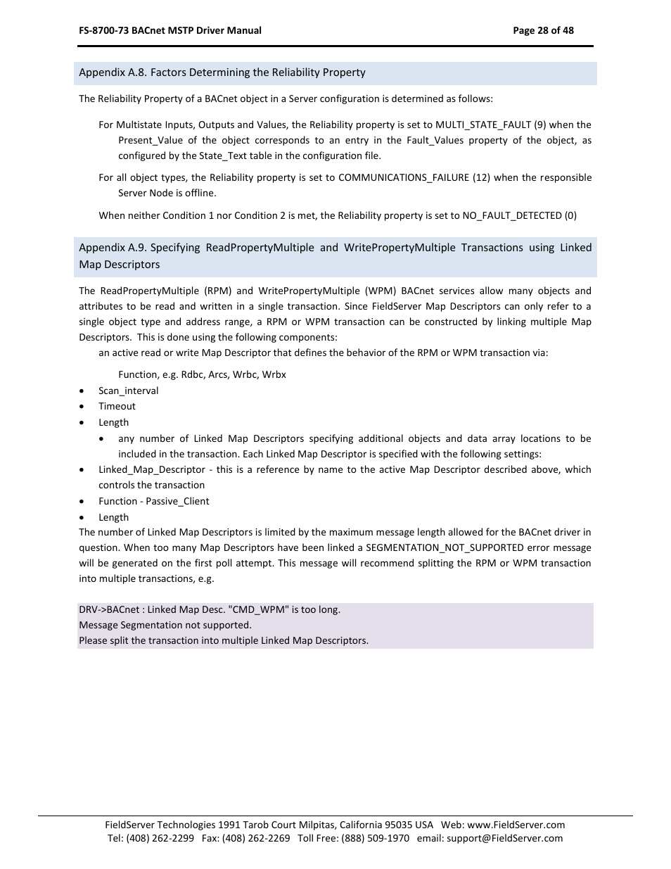 Appendix a.9 | FieldServer FS-8700-73 User Manual | Page 28 / 48