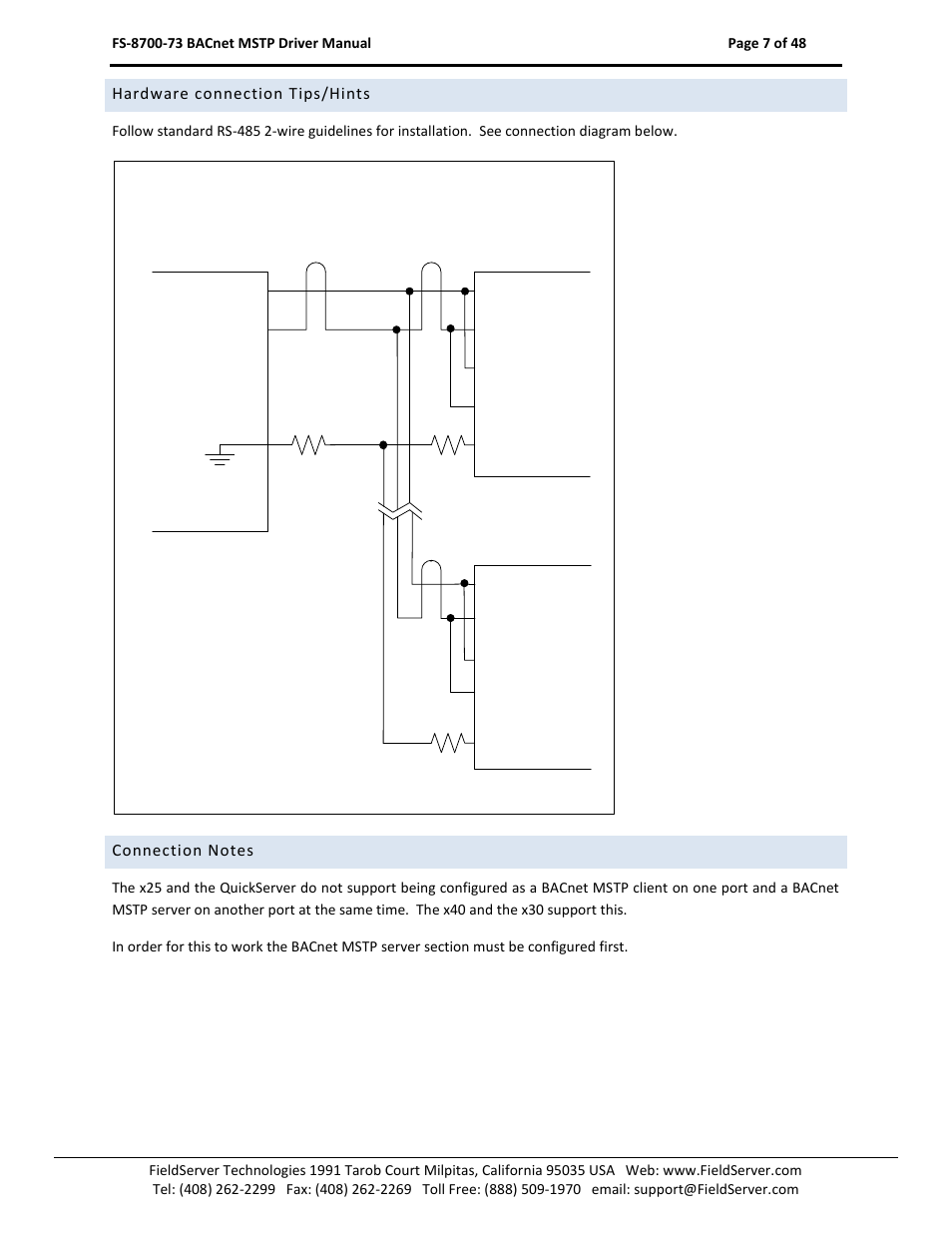 Hardware connection tips/hints, Connection notes | FieldServer FS-8700-73 User Manual | Page 7 / 48