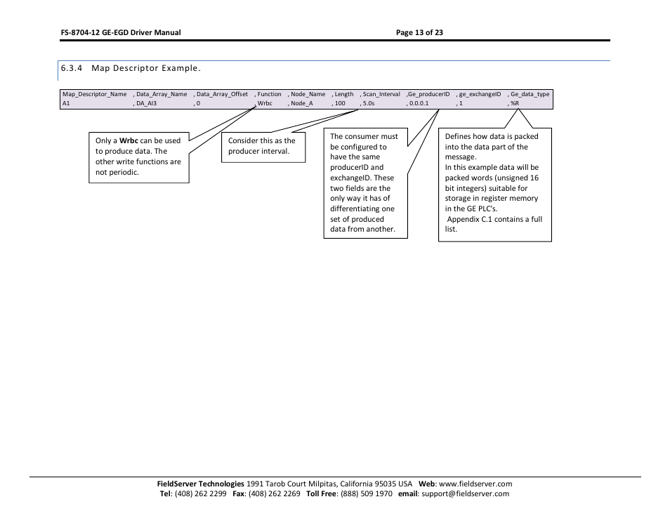 Map descriptor example | FieldServer FS-8704-12 User Manual | Page 13 / 23