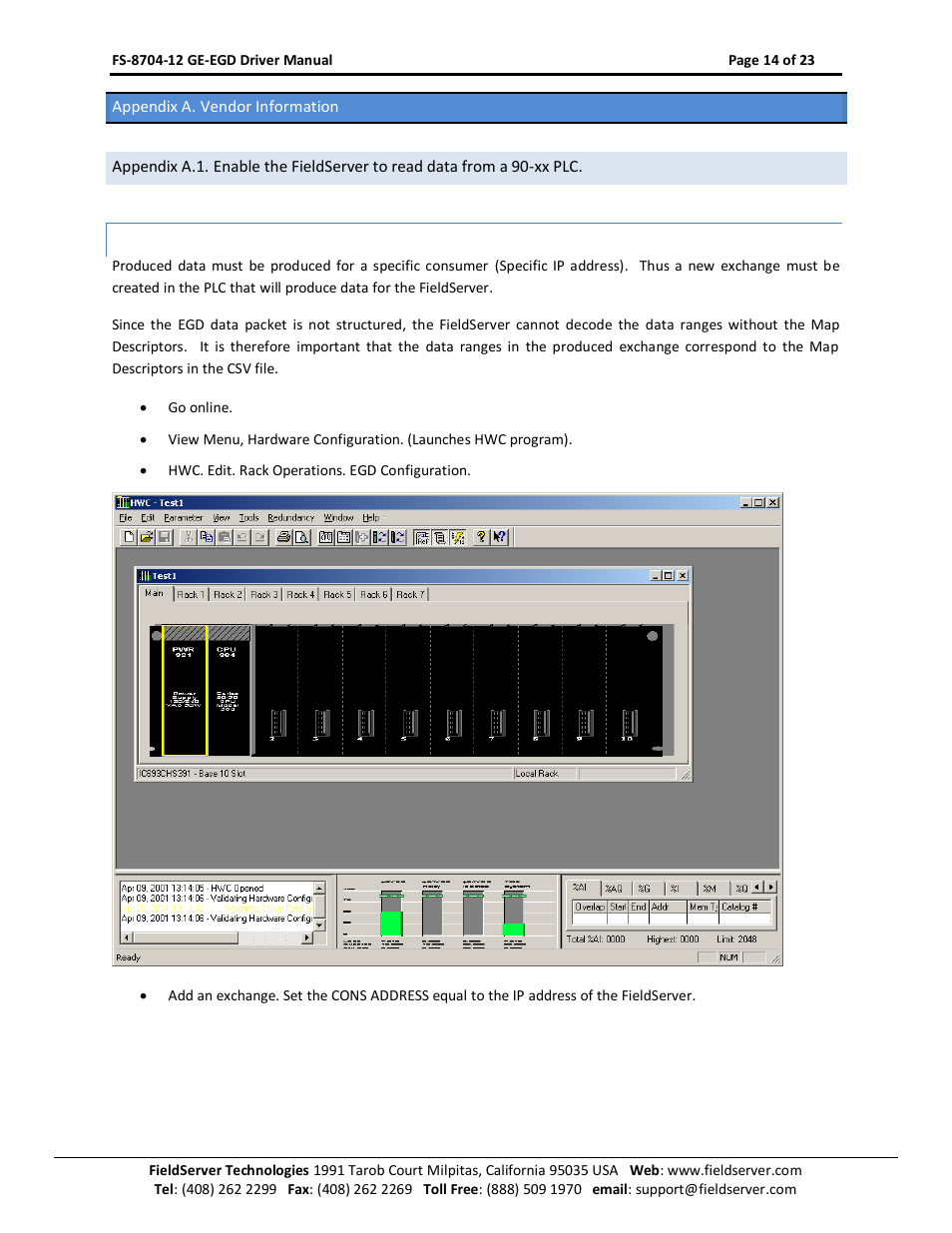 Appendix a. vendor information, Appendix a.1.1 | FieldServer FS-8704-12 User Manual | Page 14 / 23