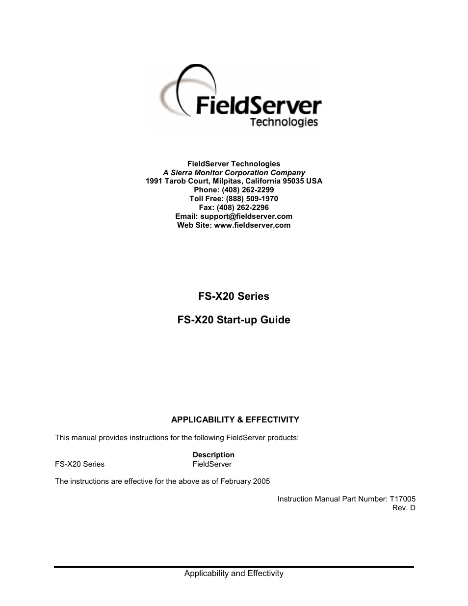 FieldServer FS-X20 User Manual | 13 pages