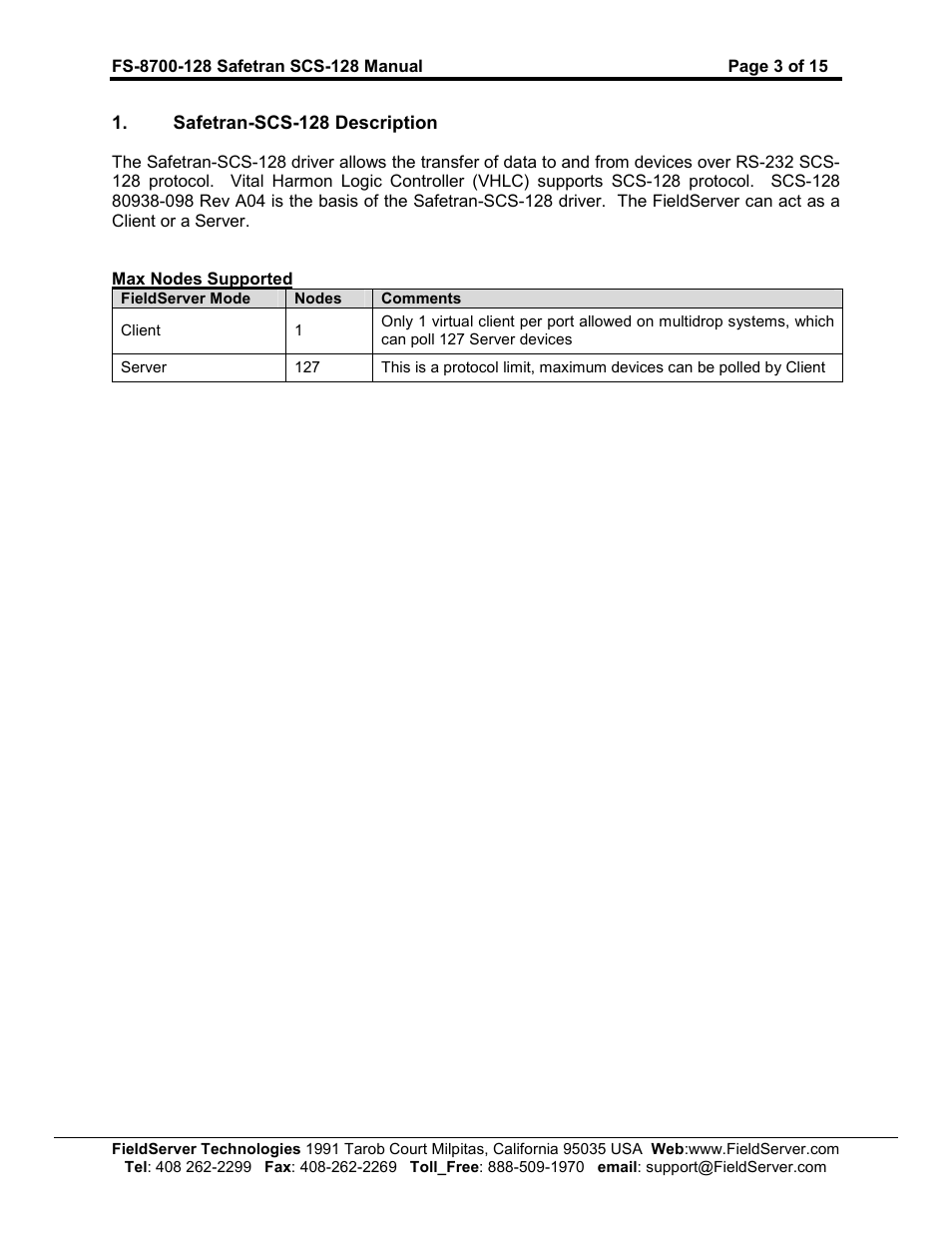 FieldServer Safetran FS-8700-128 User Manual | Page 3 / 15