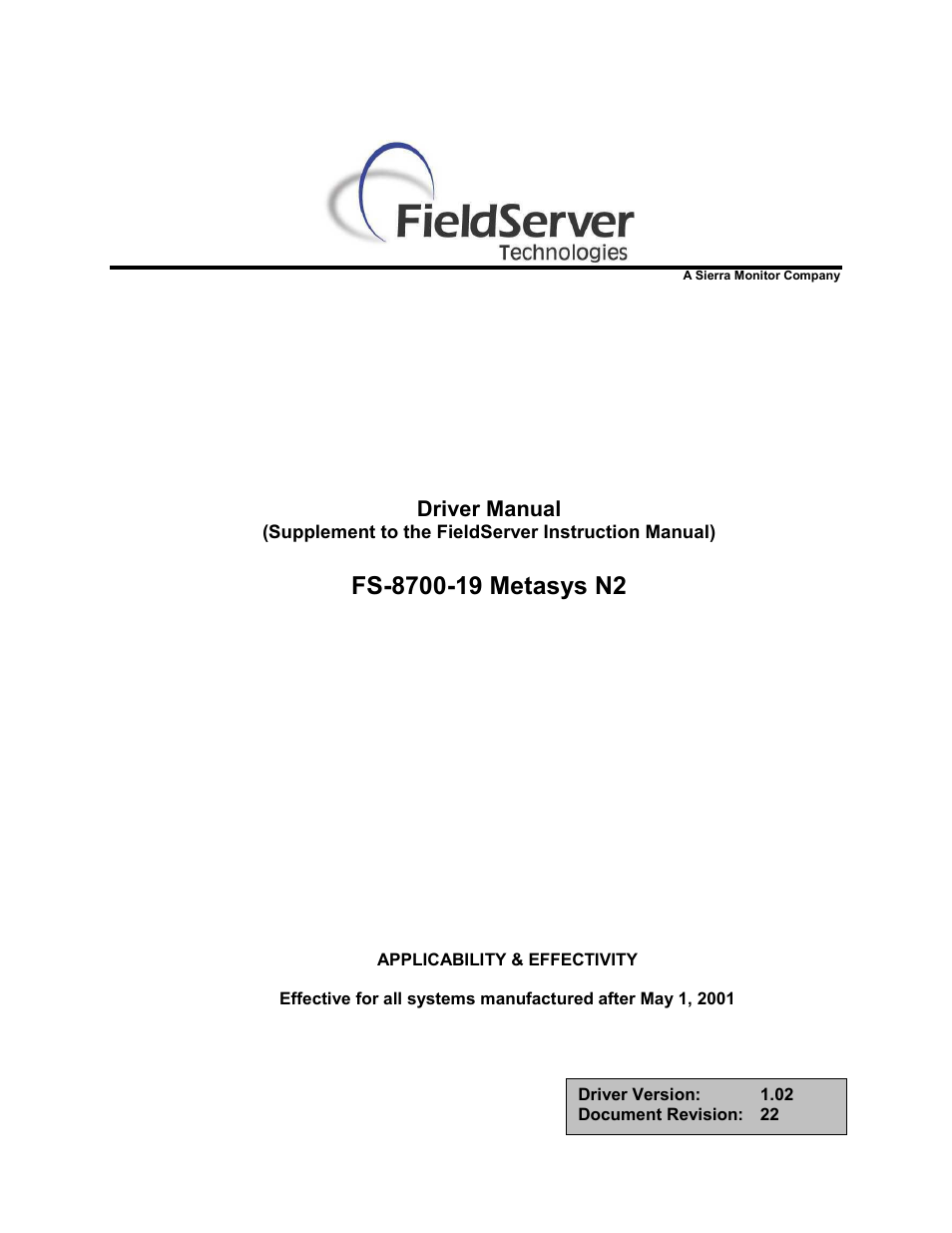 FieldServer Metasys N2 FS-8700-19 User Manual | 51 pages