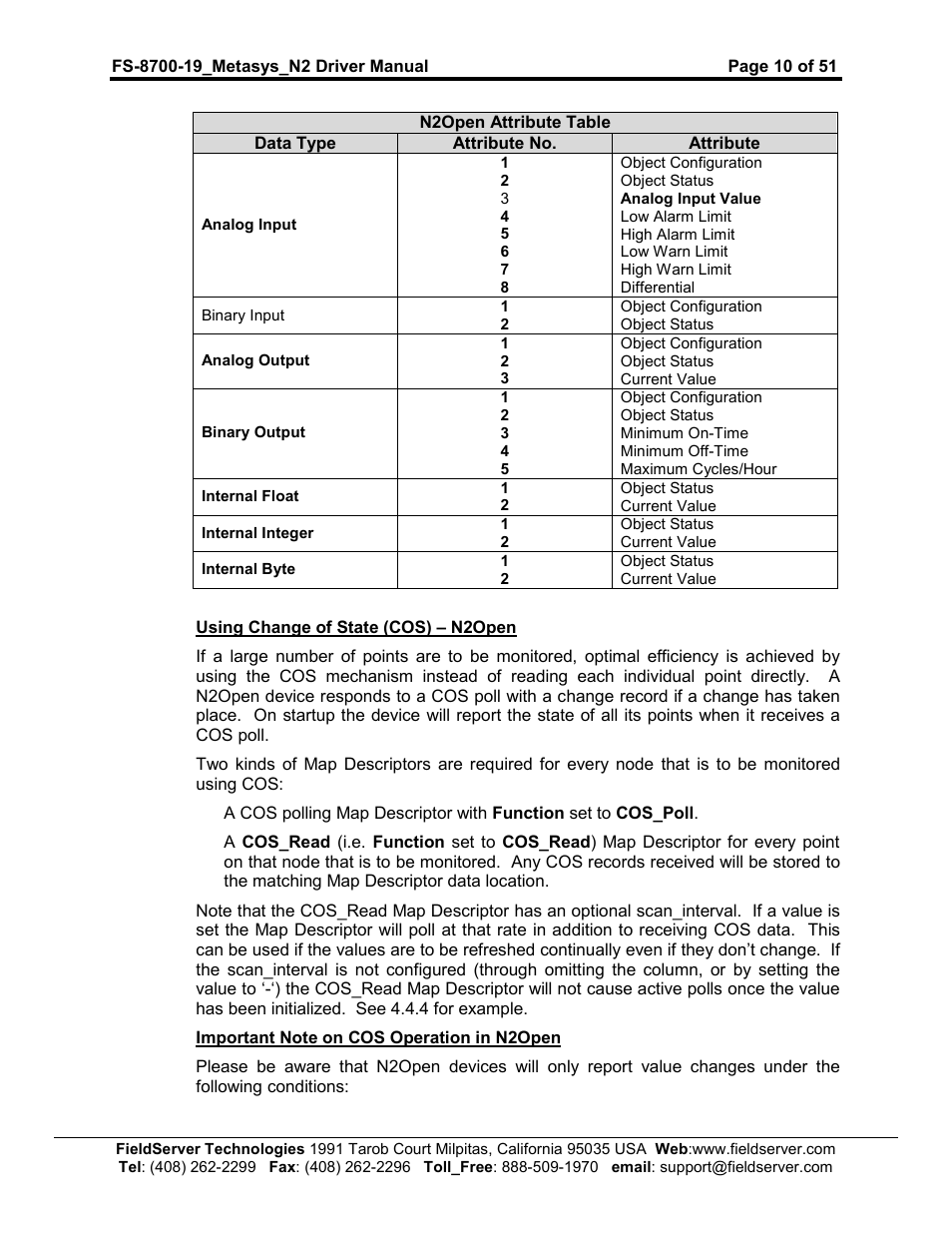 FieldServer Metasys N2 FS-8700-19 User Manual | Page 10 / 51