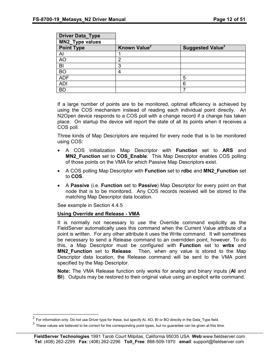 FieldServer Metasys N2 FS-8700-19 User Manual | Page 12 / 51