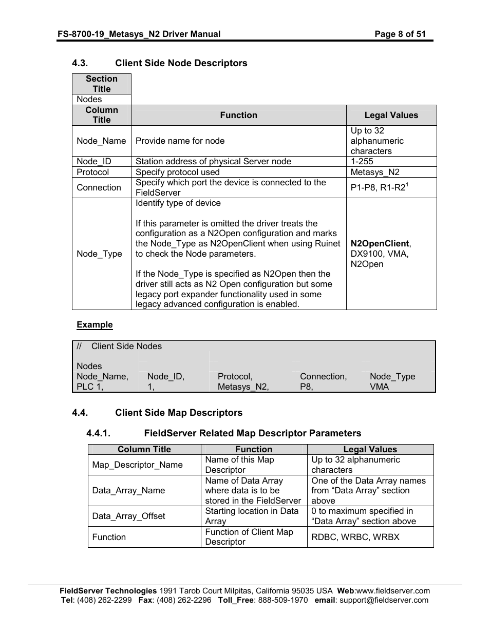 FieldServer Metasys N2 FS-8700-19 User Manual | Page 8 / 51