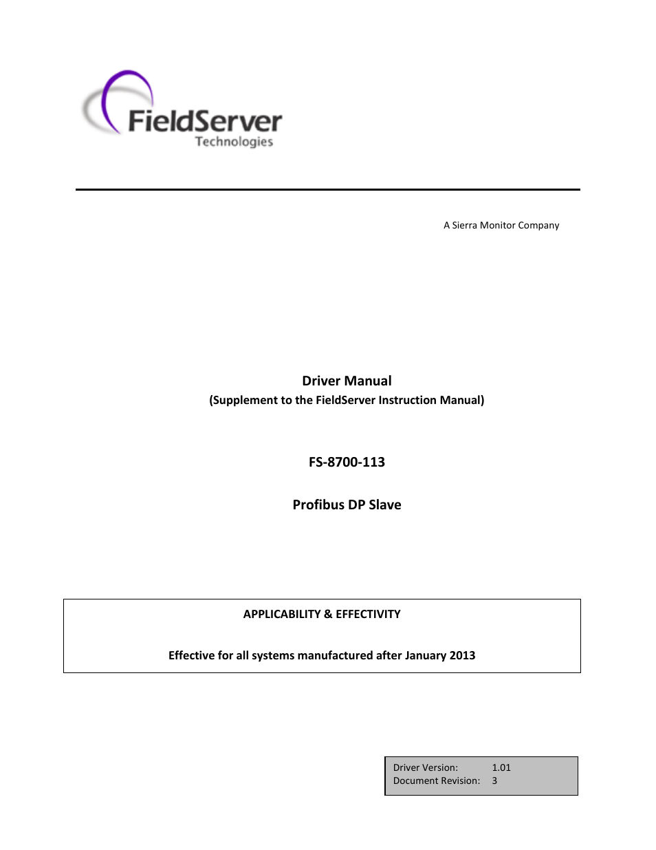 FieldServer Profibus FS-8700-113 User Manual | 13 pages