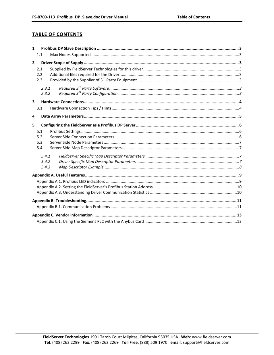 FieldServer Profibus FS-8700-113 User Manual | Page 2 / 13