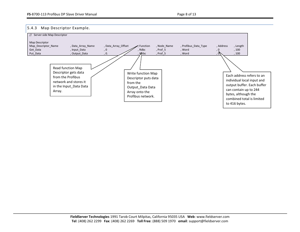 Map descriptor example, 3 map descriptor example | FieldServer Profibus FS-8700-113 User Manual | Page 8 / 13