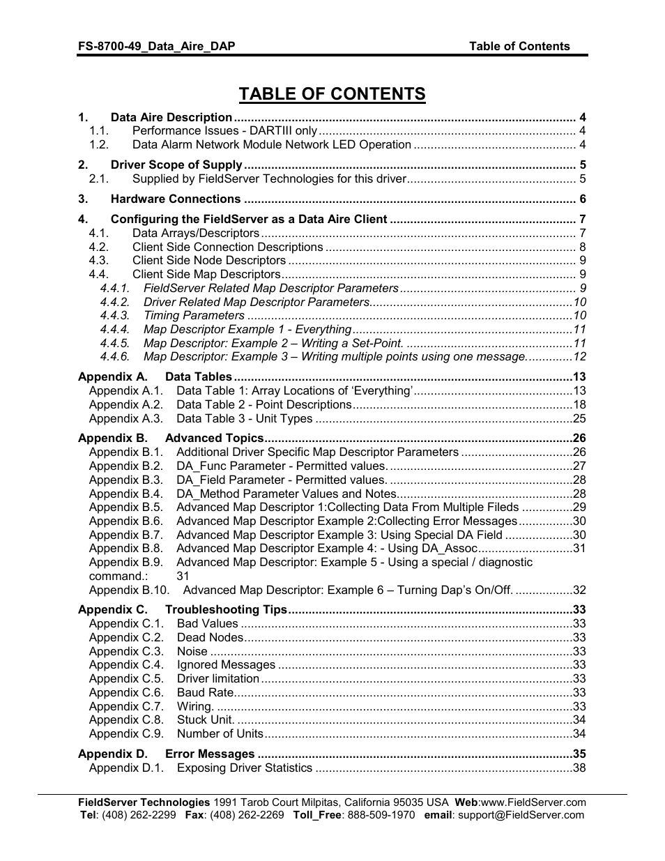 FieldServer Data Aire (DAP) FS-8704-49 User Manual | Page 2 / 48